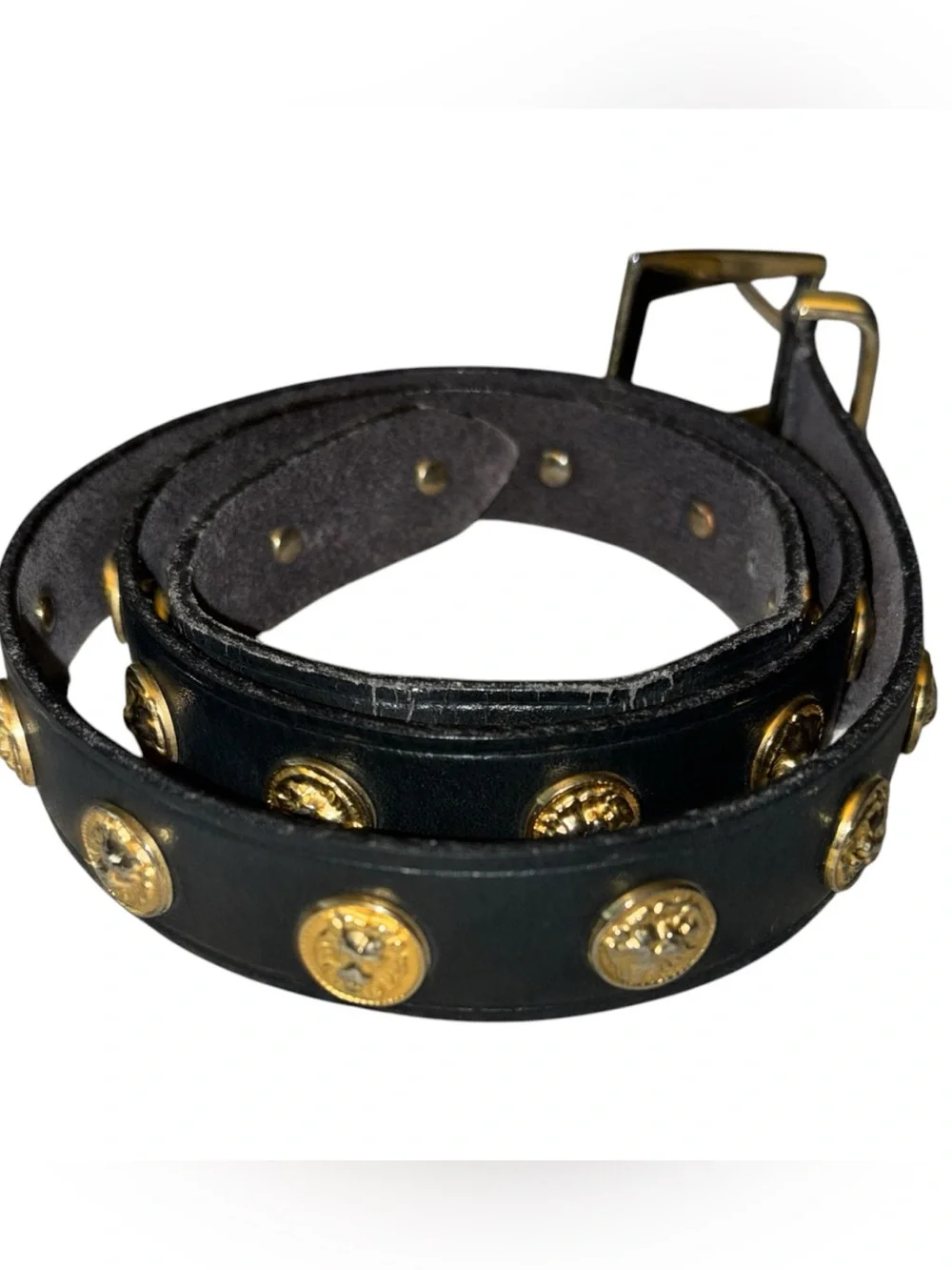 The Limited Black Leather Belt with Gold Coins Made in Italy